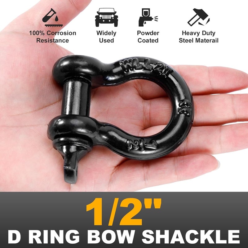 Htata Prep 1/2" D Ring Shackles with 7/8" Screw Pin, 26,400 lbs Break Strength, Heavy Duty Clevis Shackles (Black) for Jeep, Truck, SUV, Trailer, ATV, UTV（2pcs） - Image 2
